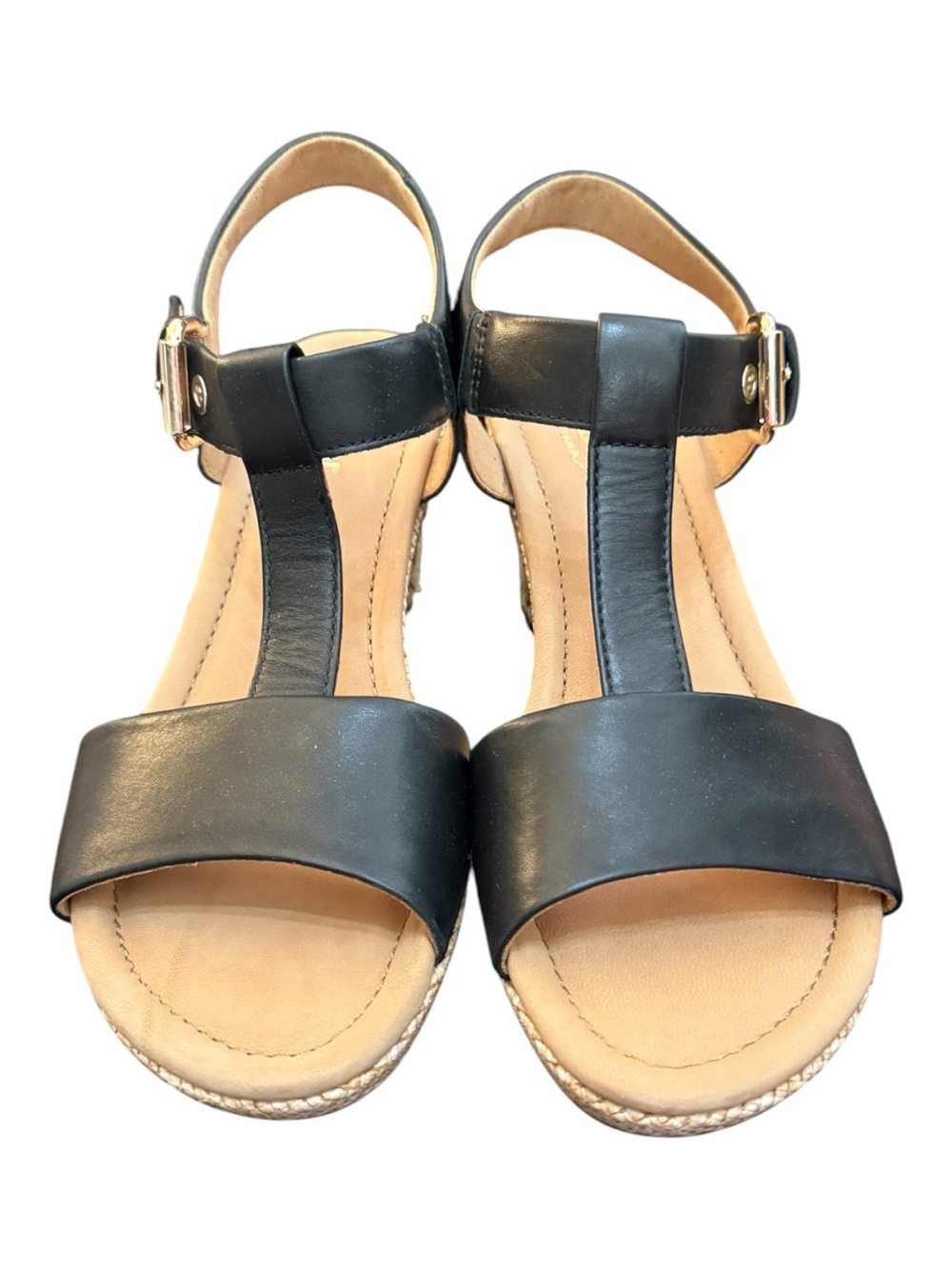 Gabor Black Leather Espadrille Wedge Sandals Women’s Size 8.5 NWOB